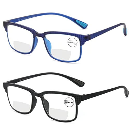 2 Pack Premium Bifocal Reading Glasses for Men, Super Light TR90