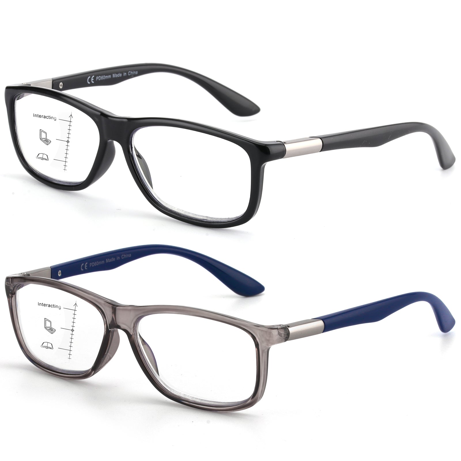 2-Pack TR90 Lightweight Reading Glasses – Progressive Multifocus Design 2408