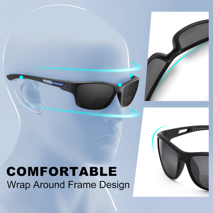Bifocal reading sunglasses driving cycling wrap around 2421