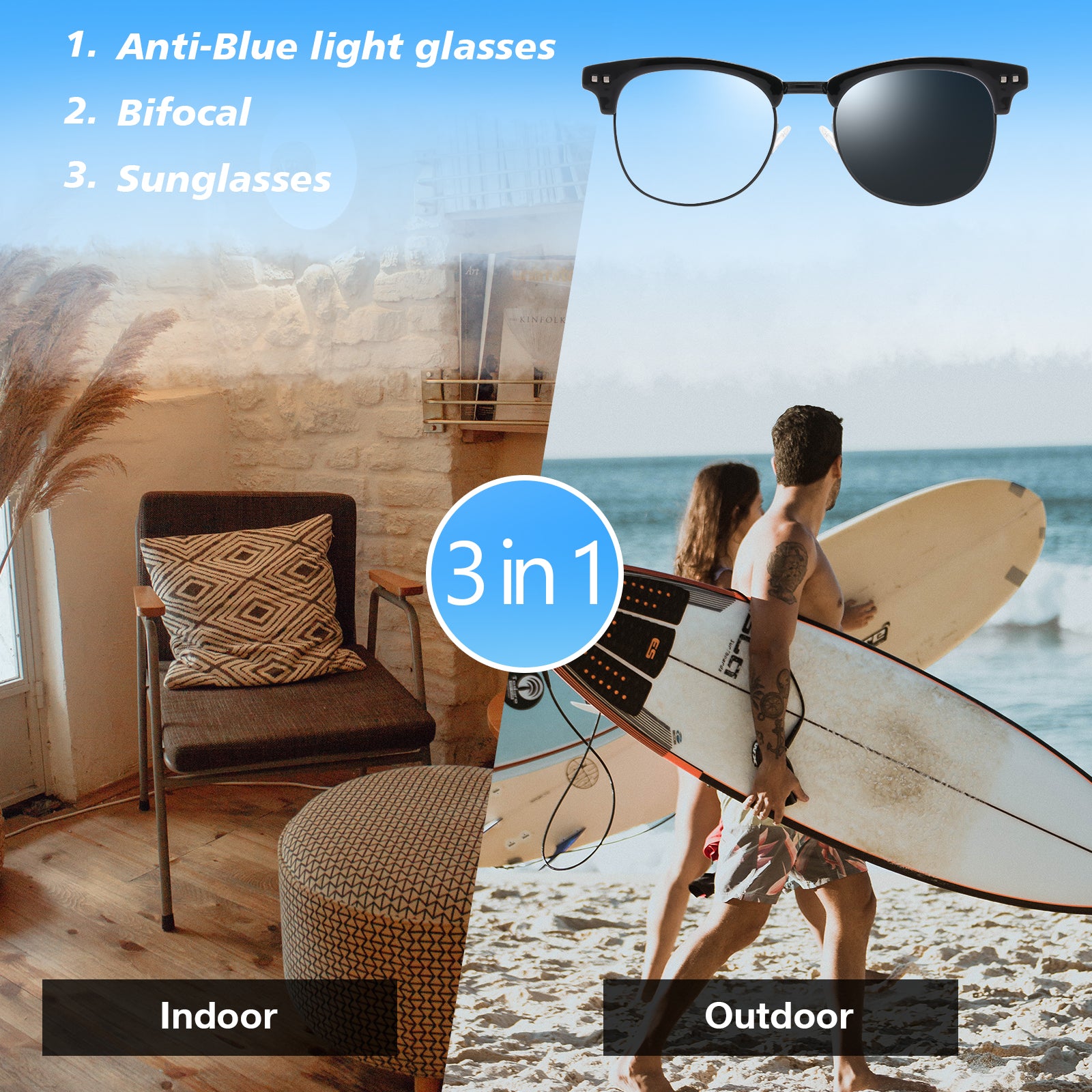 Henry Photochromic Bifocal Reader sunglasses blue light blocking skyoak 2209