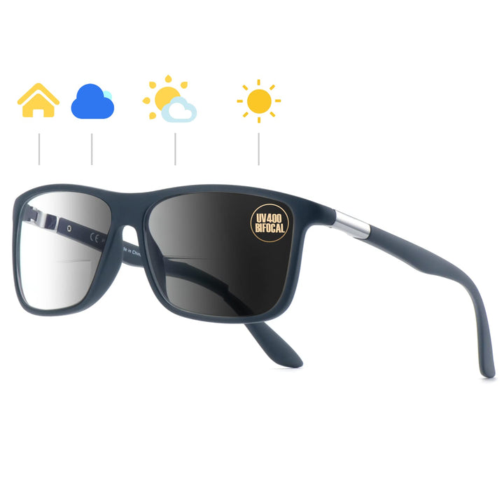 Matt Photochromic Bifocal Reader UV400 sunglasses driving black frame matte gray frame skyoak 2213
