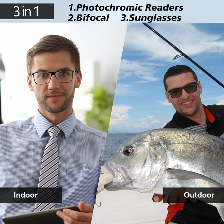 Matt Photochromic Bifocal Reader UV400 sunglasses driving indoor outdoor skyoak 2213