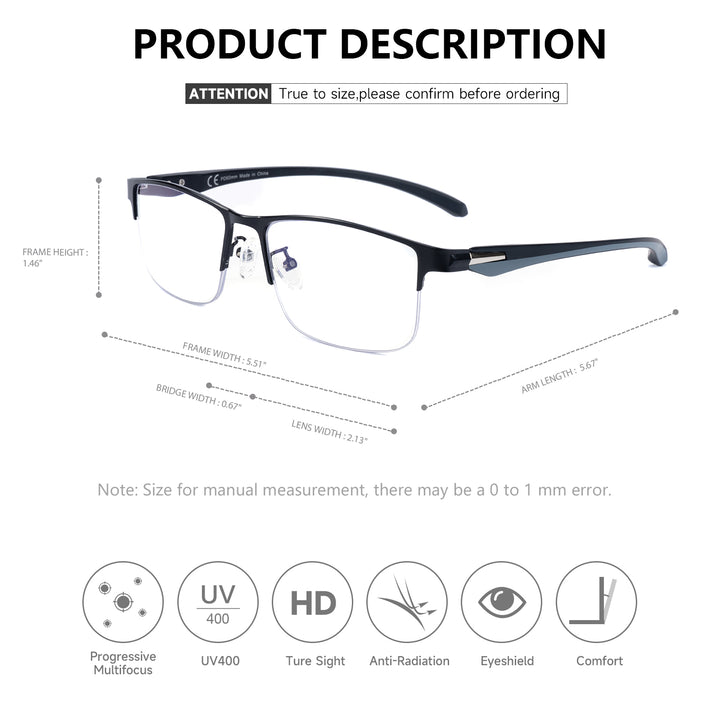 No-Line Half Frame Multifocal Eyeglasses 5402