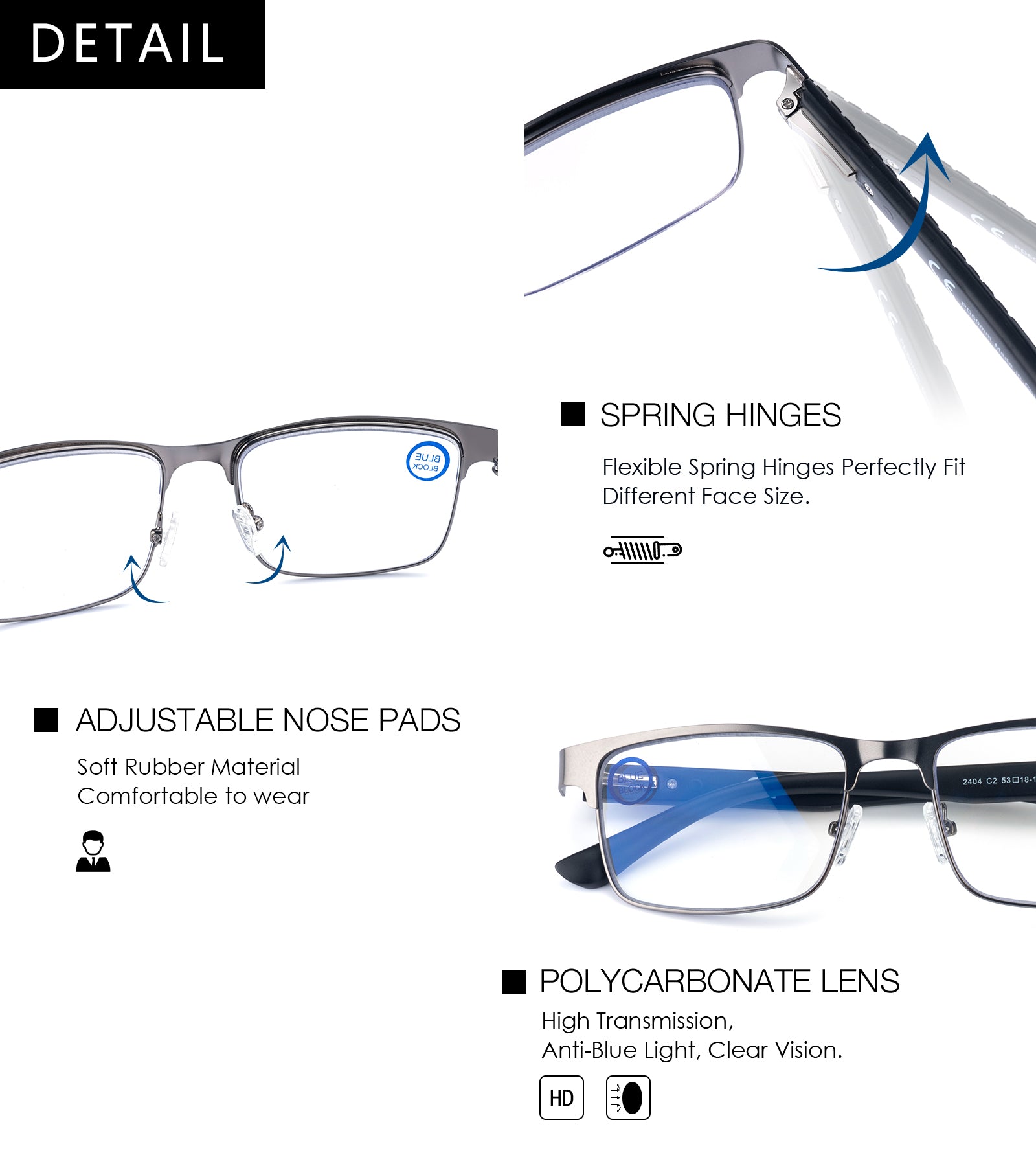 spring hinges reading glasses 2404