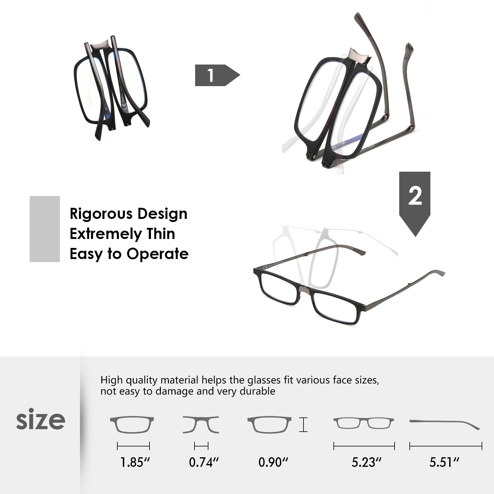 folding reading glasses black for men thin 2204