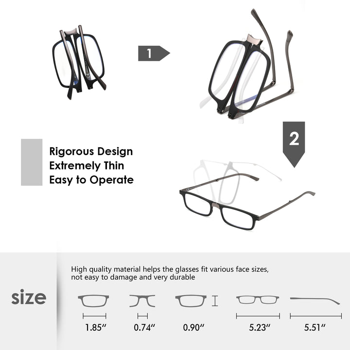 folding reading glasses black for men thin 2204