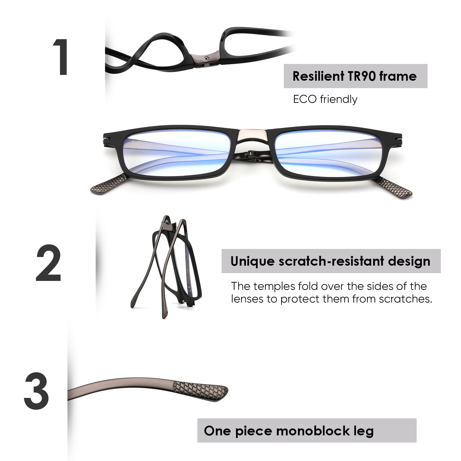 folding reading glasses black for men tr90 2204