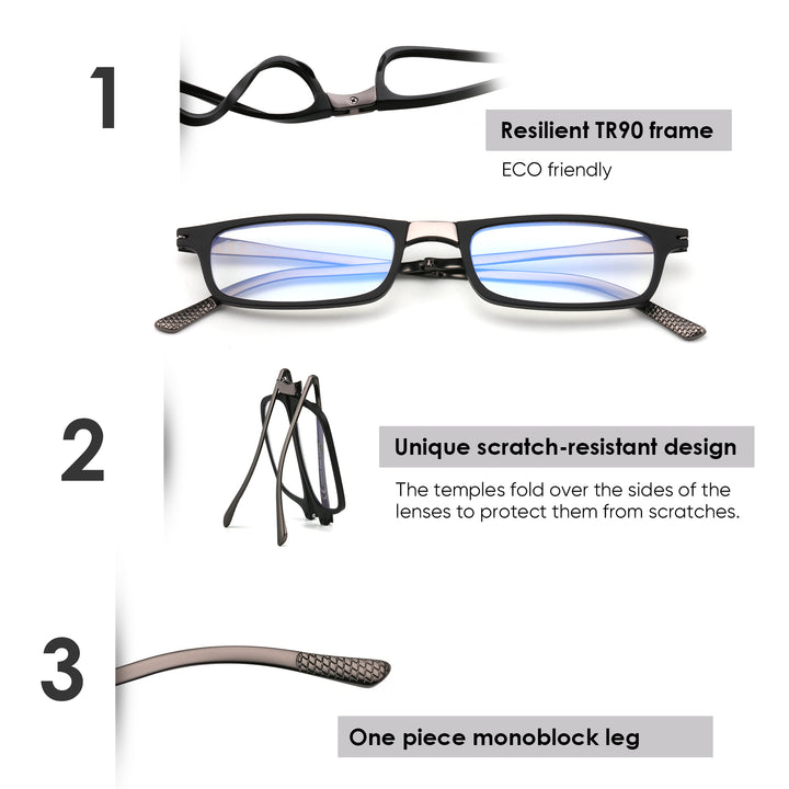 folding reading glasses black for men tr90 2204