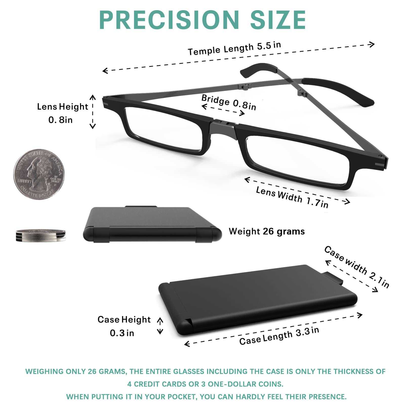 folding reading glasses for men women lightweight black 2104