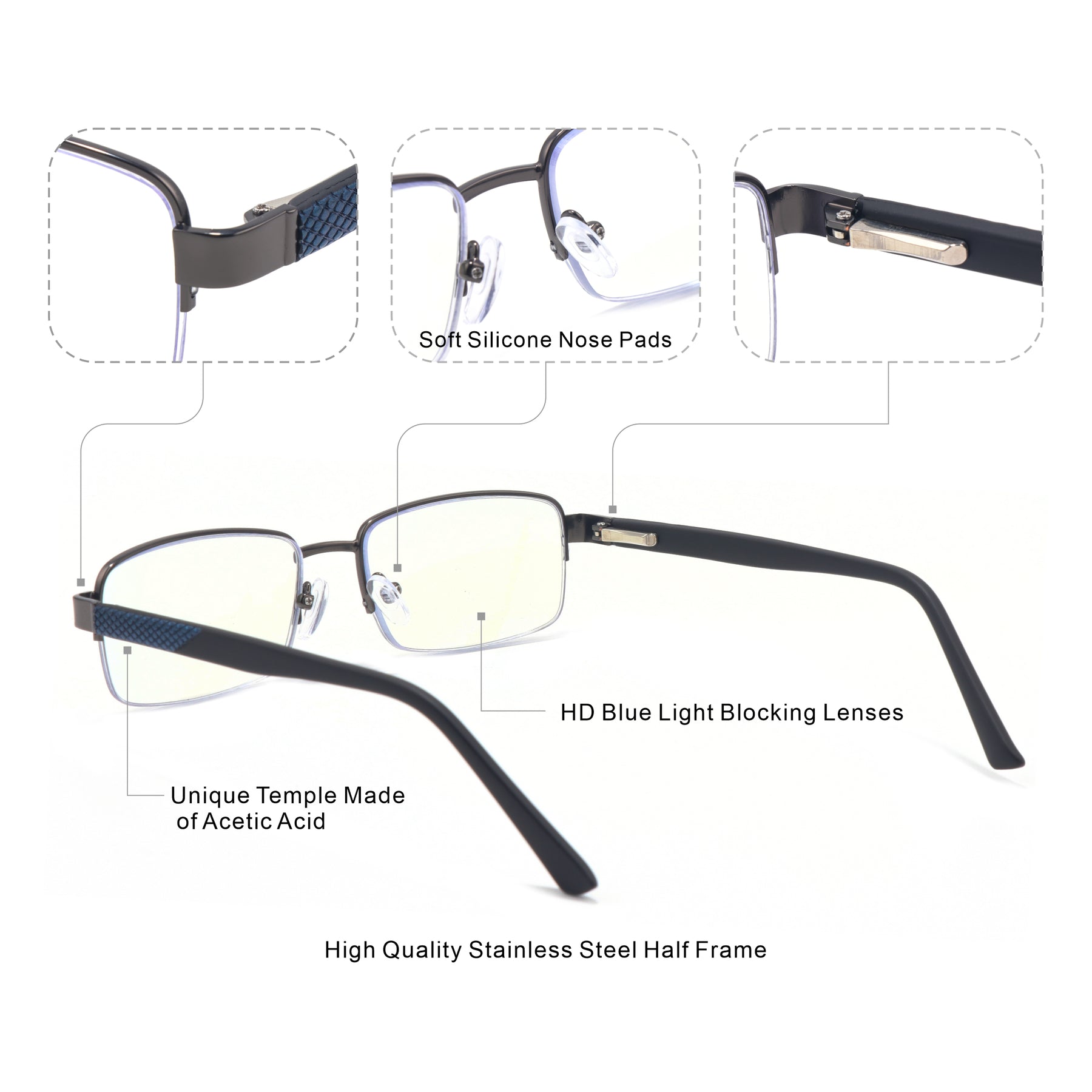 multifocal reader metal half frame with spring hinges interact 5101