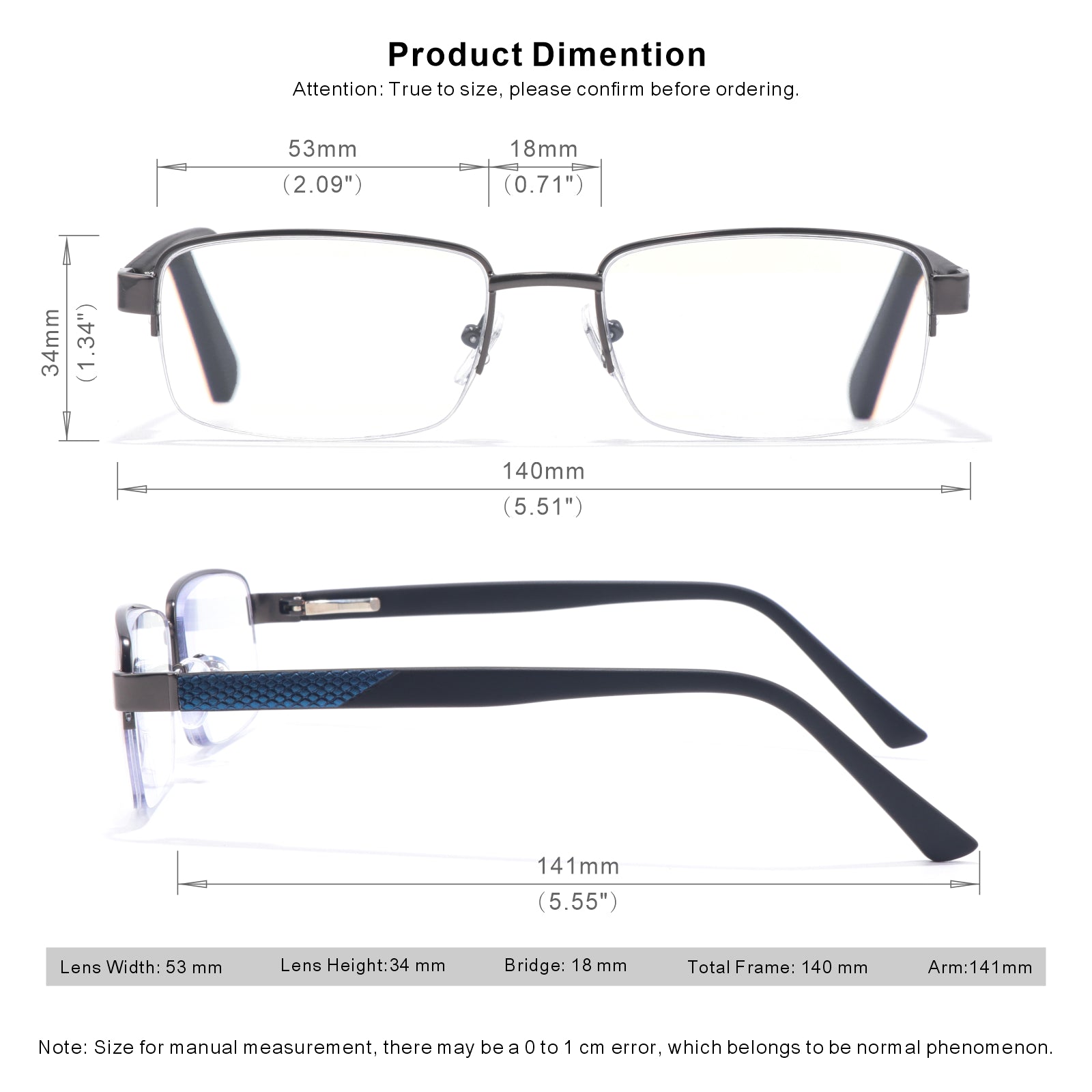 multifocal reader metal half frame with spring hinges interact work 5101