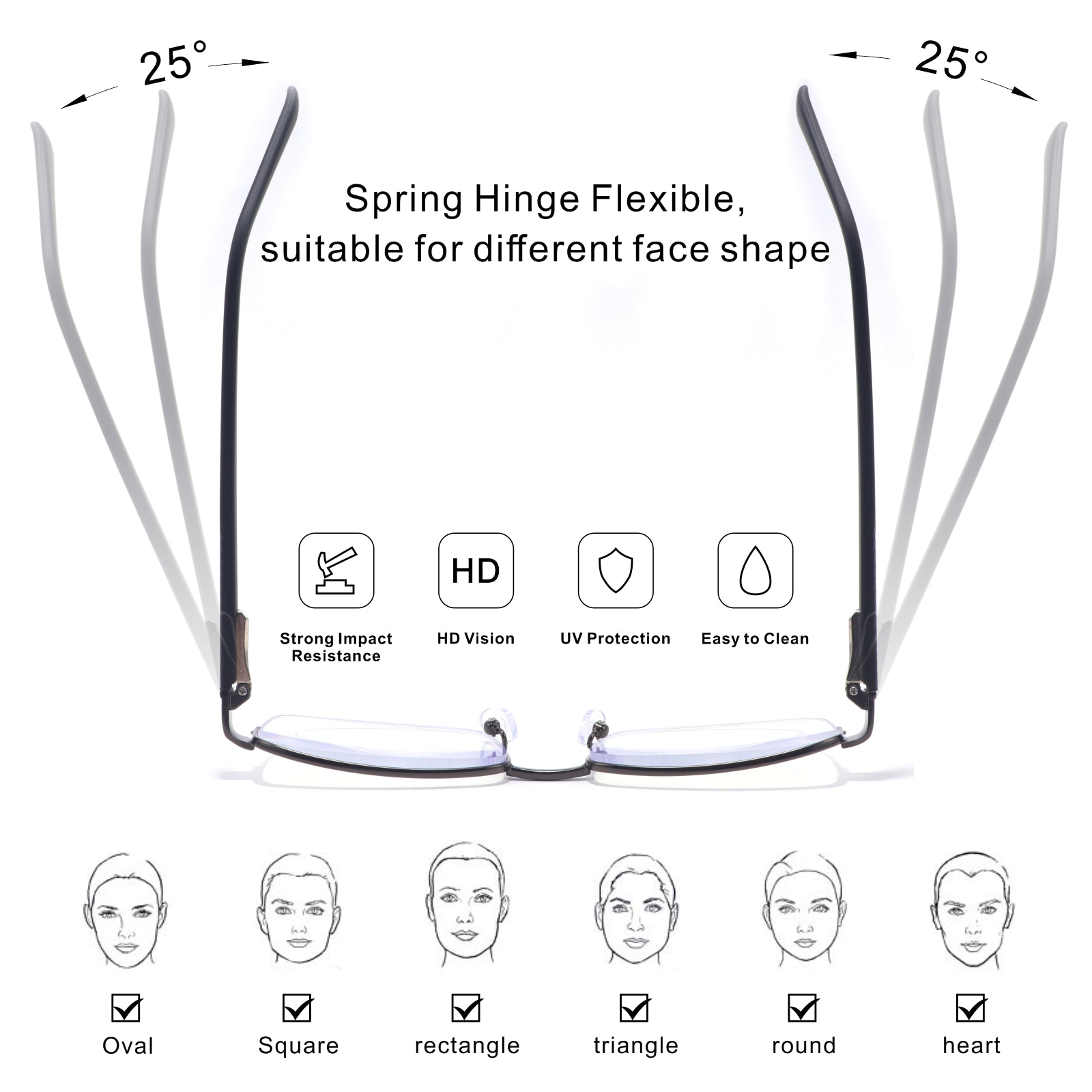 multifocal reader metal half frame with spring hinges interact work office 5101